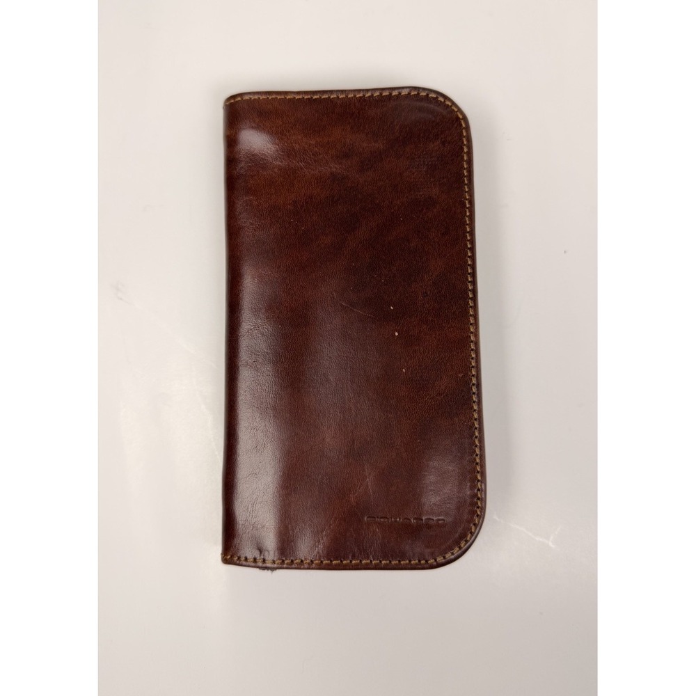 Piquadro Zip Around Long Wallet 6.5 x 3.5 " Brown Leather Credit Card Pen holder